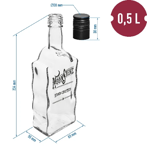 Klosterflasche, 0,5 L, mit Schraubverschluss, Aufdruck "Moonshine" - 12 St. - 8 ['bedruckte Flasche', ' Mondschein', ' Tinkturflasche', ' Wodkaflasche', ' Wodkaflasche', ' Dekoflasche', ' 500 ml Flasche', ' Glasflasche', ' Hochzeitsflasche', ' Schraubverschlussflasche', ' Mondlicht', ' Braune Flaschen', ' Superflasche']