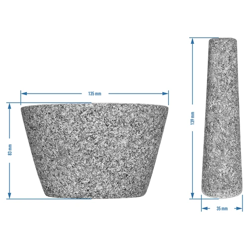 Küchenmörser aus Granit - 13 cm - 9 ['Mörser aus Granit', ' Mörser mit Stößel', ' Steinmörser', ' Mörser aus Stein', ' Küchenmörser', ' Mörser für Kräuter']