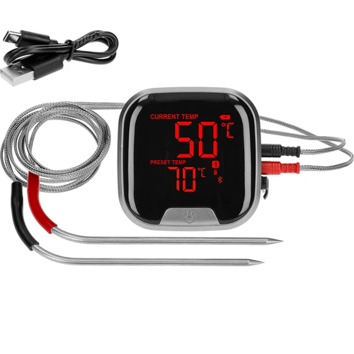 Küchenthermometer mit Bluetooth, 2 Sonden  - 1 ['Küchenthermometer', ' Lebensmittelthermometer', ' zum Kochen', ' zum Räuchern', ' zum Backen', ' Fleischthermometer', ' Kuchenthermometer', ' Thermometer mit Bluetooth', ' universelles Thermometer', ' bestes Küchenthermometer', ' Thermometer mit Sonde', ' Thermometer mit App', ' Geschenkidee']