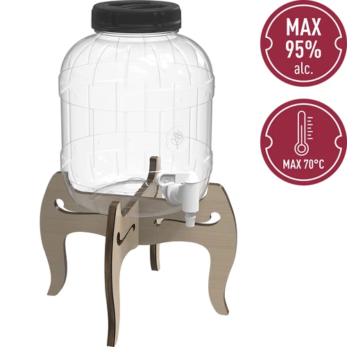 Mehrzweck-Behälter 5 L mit Hahn und doppelseitigem Holzständer - 6 ['nichtsplitterndes Glas', ' Plastikglas', ' Limonadenglas', ' Punschglas', ' Glas auf Ständer', ' Glas mit Hahn', ' Limonade', ' Punsch', ' Sangria', ' Getränkeglas', ' Likörglas', ' für Weihnachtskompott', ' Glas für Alkohol']