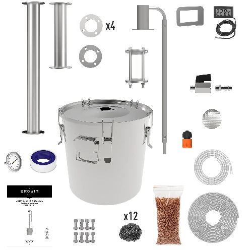 Modularer Destillator 18 L Baldur - 2 ['Destillationsset', ' Edelstahl-Destilliergerät', ' elektrisches Destilliergerät', ' Destillationsapparat', ' Wasserdestilliergerät', ' destilliertes Wasser', ' Prismenfedern', ' Browin-Destilliergerät', ' Alkohol-Destilliergeräte', ' Liebig-Kühler', ' Libig-Kühler', ' reduzierte Abnahme', ' Destillationsschauglas', ' Destillationsfackel', ' Destillat-Aromatisierung']