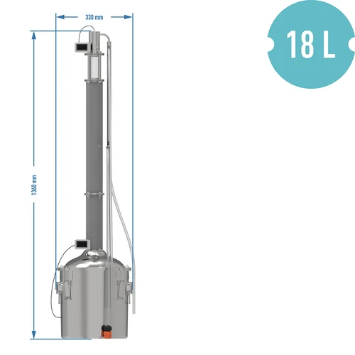 Modularer Destillator 18 L Baldur convex - 16 ['Destillier-Set', ' Destillator Edelstahl', ' Destillierapparat', ' Destillator für Wasser', ' destilliertes Wasser', ' Prismenfedern', ' Destillator Browin', ' Destillatoren für Alkohol', ' Liebig-Kühler', ' niedrigere Abnahme', ' Schauglas für die Destillation', ' Lampe für den Destillator', ' Aromatisierung von Destillaten']