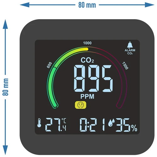 Multifunktionaler Luftqualitätssensor - 11 ['Luftqualitätssensor', ' Luftsensor', ' Luftsensoren', ' Thermometer', ' Feuchtigkeitsmessung', ' CO₂-Konzentration', ' Kohlendioxid-Konzentration', ' CO₂-Sensor', ' Wecker', ' Uhr mit Wecker', ' Luftkomfortniveau']