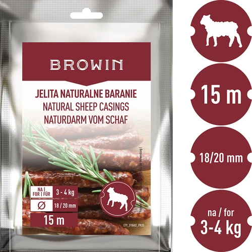 Naturdärme vom Schaf - Kaliber 18/20, 15 m - 3 ['für Würstchen', ' für Frankfurter', ' für hausgemachte dünne Würstchen', ' Do-it-yourself', ' Würstchen diy']