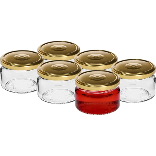 Niedriges Glas 200 ml - mit goldfarbenem Schraubverschluss fi 82/6, 6 St. - 2 ['niedriges Glas', ' Glas aus Glas', ' Glas 200 ml', ' Twist-Off-Schraubverschluss', ' Marmeladeglas', ' Behälter zur Aufbewahrung', ' hausgemachte Einmachprodukte', ' Glas für Heringe', ' Glas für Salate', ' Glas für Desserts']