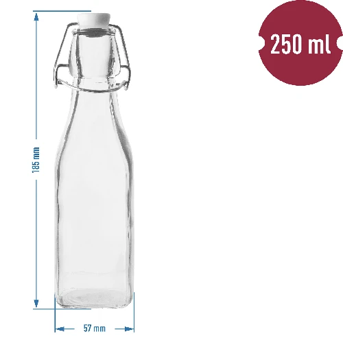 Quadratische luftdichte Flasche  - 250 ml - 2 ['Alkoholflasche', ' dekorative Alkoholflaschen', ' Glasflasche für Alkohol', ' Flaschen für Selbstgebrannten für die Hochzeitsfeier', ' Flasche für Likör', ' Weinflasche', ' Weinflaschen', ' Likör']