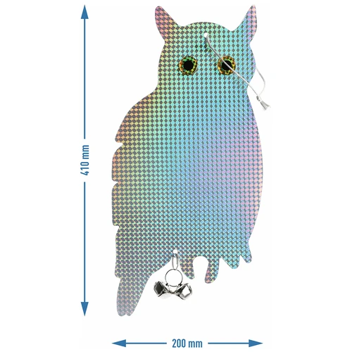 Reflektierender Vogelabwehr-Anhänger - Eule mit Glöckchen - 6 ['Vogelscheuche', ' Vogelscheuche Eule', ' Reflektor-Verscheucher', ' Reflektor-Eule mit Glöckchen', ' Schutz von Nutzpflanzen und Obstgärten vor Vögeln', ' Schutz von Gärten', ' Grundstücken und Gartenlauben vor Vögeln', ' Schutz von Bäumen und Sträuchern vor Vögeln', ' Effektive Vogelscheuche', ' Eule für Vögel', ' Eule mit Reflektoren und Ton gegen Vögel', ' Vogelscheuche in Form einer Eule', ' Verscheuchen von Tauben', ' Staren', ' Krähen', ' Vogelanhänger', ' Vogelscheuchen-Anhänger']