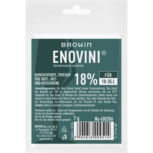 Reinzuchthefe, Trocken Enovini - 7g  - 1 ['Enovini-Hefe', ' aktive getrocknete Weinhefe', ' Weinhefe', ' Hefe für Wein', ' Weinhefe getrocknet', ' Trockenhefe', ' Trockenhefe für Wein', ' Hefe für Weißwein', ' Hefe für Rotwein']