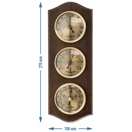 Retro-Wetterstation - wengefarben mit goldenen Ziffernblättern - 5 ['Retro-Wetterstation', ' Messung von Temperatur', ' Druck', ' Luftfeuchtigkeit', ' Komfort zu Hause', ' stilvolle Wetterstation', ' Drei-in-Eins-Multifunktionswetterstation', ' elegante Wetterstation', ' welche Wetterstation wählen', ' traditionelle Wetterstation', ' Wetterstation mit Holzgehäuse', ' Wetterstation wengefarben', ' Thermometer als Geschenk', ' Druckmesser', ' Luftfeuchtigkeitsmesser', ' Hygrometer', ' genaues Thermometer', ' Hygrometer mit Thermometer', ' Wand-Wetterstation', ' womit die Raumtemperatur messen', ' Retro-Thermometer', ' Wetterstation aus Holz', ' Wetterstation mit goldenen Zifferblättern / silbernen Zifferblättern']