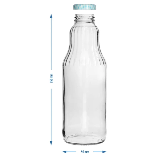 Saftflasche 1 L mit Twist-Off-Schraubverschluss, Ø 43 - 9 ['Saftflasche', ' Glasflasche', ' Flasche 1 L', ' Saftflaschen', ' 6 x Glasflasche für Saft', ' Flasche für Sahne', ' Flaschen mit Schraubverschluss', ' Flaschen mit Schraubverschlüssen', ' Click-Verschlüsse', ' bunte Schraubverschlüsse', ' Schraubverschlüsse mit Karo-Aufdruck', ' Flasche für Limonade', ' Milchshakes', ' Smoothies']