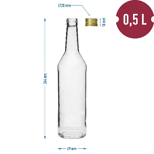 Schlichte Wodkaflasche 500 ml mit Schraubverschluss - 8 Stück - 7 ['Flaschen mit Schraubverschluss', ' Flasche mit Schraubverschluss', ' Monopolwodka-Flasche', ' Monopolwodka-Flaschen', ' Flasche für Wodka', ' Flaschen für Wodka', ' Flasche für Saft', ' Flaschen für Saft', ' Flasche für Likör', ' Flaschen für Likör', ' Flaschen für Spirituosen', ' Flasche für Spirituosen', ' goldene Schraubverschlüsse', ' weiße Flasche', ' verschraubbare Flasche', ' verschraubbare Flaschen']