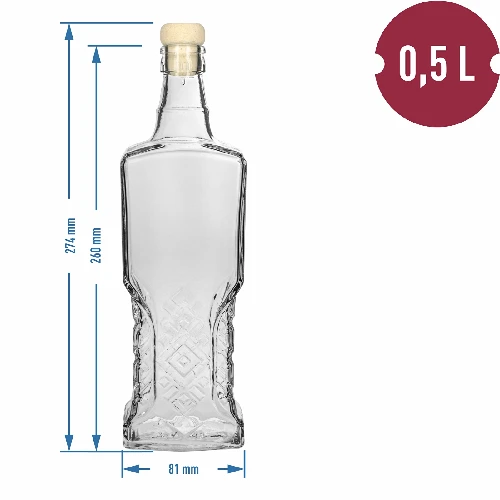 Schrankflasche 0,5 L mit Stopfen - 5 ['dekorative Glasflasche', ' Flasche mit Naturkorken', ' Likörflasche']