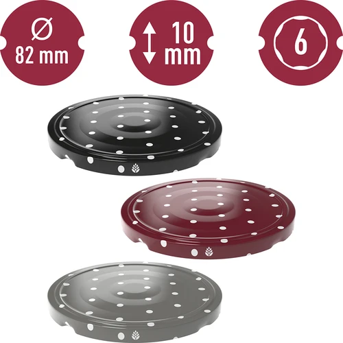 Schraubverschluss fi 82/6 Tupfen Mix - 10 St. - 2 ['Schraubverschluss für Einmachglas', ' Schraubverschlüsse mit Click', ' Schraubverschlüsse für Einmachgläser', ' TO-Schraubverschlüsse', ' Twist-Off-Schraubverschlüsse', ' Schraubverschlüsse fi 82', ' Schraubverschlüsse mit Tupfen', ' Schraubverschlüsse mit 6 Nocken', ' Schraubverschlüsse Browin']