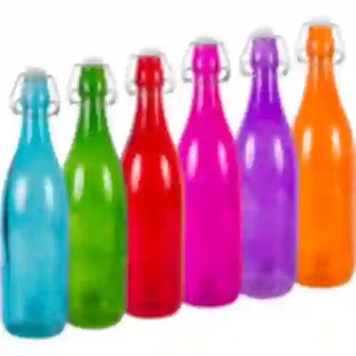 Glasflasche 1 L mit luftdichtem Verschluss - erhältlich in verschiedenen Farben