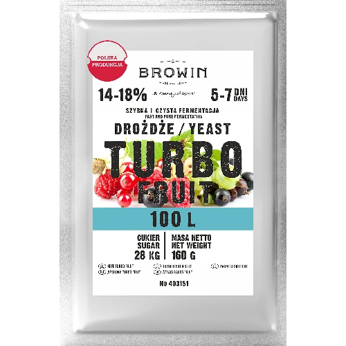 Turbo-Hefe Frucht zur schnellen Gärung von Cuvées aus Obst, 160 g, 100 L  - 1 ['Hefe für Alkohol', ' Hefe für Spiritus', ' Hefe für Mondschein', ' Hefe für Samogon', ' Mondschein', ' Samogon', ' Mondschein']