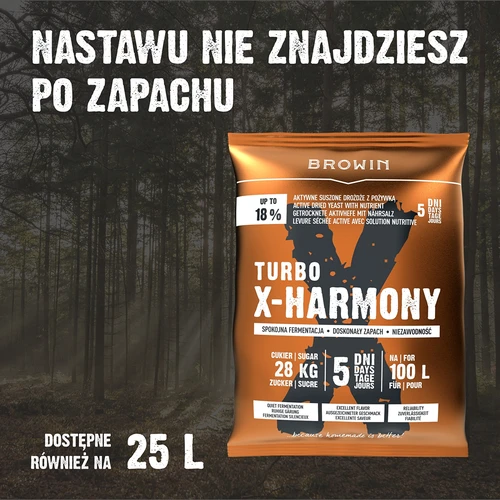 Turbohefe X-Harmony 18%, 100 L, 360 g - 7 ['Brennhefe', ' Hefe für Alkohol', ' Turbohefe', ' Harmony-Hefe', ' 18%-Hefe', ' Hefe für selbstgebrannten Schnaps', ' Hefe für Selbstgebrannten', ' Brennhefe für 100 Liter', ' Ansatz 100 L', ' saubere Gärung', ' Zuckergärung', ' für Zuckeransätze', ' ruhige Gärung', ' angenehmer Geruch während der Gärung', ' stabile Gärung', ' einfaches Klären', ' Destillation', ' X-Hefe', ' Browin-Hefe', ' 18%-Hefe', ' Alkoholhefe', ' empfohlene Hefe', ' hochwertige Hefe', ' Trockenhefe mit Nährstoffzusatz', ' einfaches Klären des Ansatzes.']