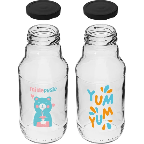 Twist off-Flasche 330 ml mit Schraubverschluss fi 43 und buntem Aufdruck - 6 St. - 4 ['Flasche für Kinder', ' Flasche mit Aufdruck', ' Saftflasche', ' Flasche für Tomatenpüree', ' Flasche für Sirup', ' Flasche 330 ml', ' Flasche mit Schraubverschluss', ' Flasche mit Klick', ' Flasche für Smoothies']