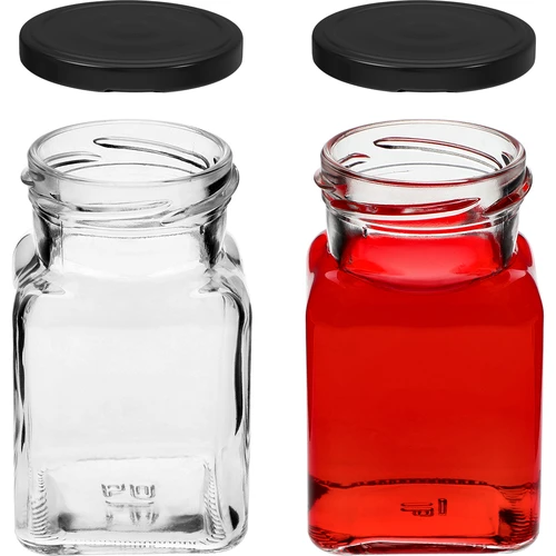 Twist-Off Glas 150 ml viereckig Ø 53 mit schwarzem Schraubverschluss, 6 St. - 5 ['Einmachgläser', ' Gläser 150 ml', ' Gläser mit Twist-Off-Schraubverschlüssen', ' Gläser mit Click-Schraubverschlüssen', ' Gläserset', ' Gläser für Einmachprodukte', ' Gläser mit bunten Schraubverschlüssen', ' bunte Schraubverschlüsse', ' Marmeladegläser', ' Gewürzgläser', ' Glas', ' Glas mit Schraubverschluss']