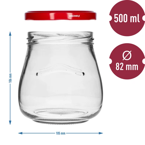 Twist-Off-Glas 500 ml „Umgedrehte Amphore“ mit burgunderrotem Schraubverschluss fi82/6 - 9 ['Glas', ' Glas Amphore', ' Glas 500 ml', ' Gläserset', ' Gläser aus Glas', ' Gläser für Einmachprodukte', ' Gläser für Kosmetika', ' Gläser 6 Stück', ' Glas aus Glas', ' Gläser für Marmeladen', ' Gläser für Konfitüren', ' Gläser für Einmachprodukte aus Fleisch', ' Gläser für Kosmetika']