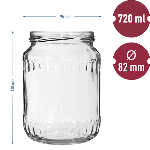 Twist-Off-Glas 730 ml Fässchen fi82- 6 St. - 4 ['Gläserset', ' Gläser für Marmeladen', ' Glas für Einmachprodukte', ' Einmachglas', ' Gläser fi 82', ' Gläser für Einmachprodukte', ' Gläser für Fleisch', ' Gläser für Fleischprodukte', ' Gläser für die Pasteurisierung', ' Fleisch im Glas']