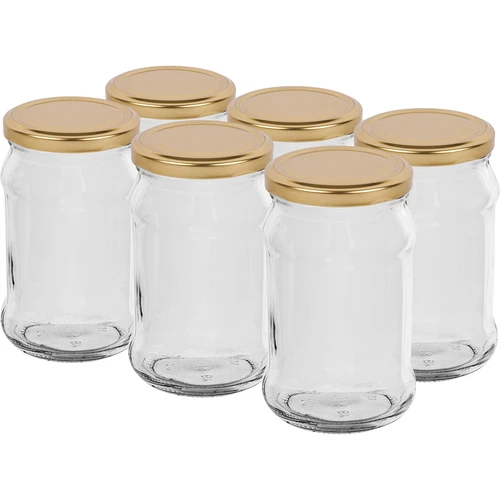 Twist-offs Glas 300 ml mit goldenem Schraubverschluss Durchmesser 66 - 6 Stück  - 1 ['Einmachgläser', ' Marmeladengläser', ' Kompottgläser', ' Einmachgläser für Pilze', ' Einmachgläser für Gemüsesalat']