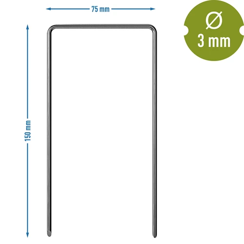 U-Bodenanker für Agrofaser, Stahl - 100 Stück - 7 ['für die Befestigung von Agrofaser', ' Bodenanker für Agrofaser', ' Erdanker für Agrofaser', ' U-Bodenanker', ' für Maulwurfsnetze', ' Bolzen für Agrofaser']