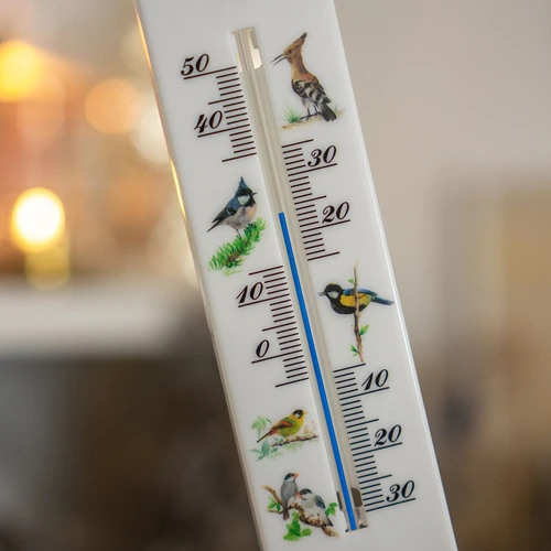 Universalthermometer, mit Muster - Vögel  (-30°C do +50°C) 20cm - 4 ['Universalthermometer', ' Kunststoffthermometer', ' Thermometer mit leserlicher Skala', ' Thermometer mit doppelter Skala', ' Thermometer für Räume mit hoher Luftfeuchtigkeit', ' Außen- und Innenthermometer', ' Thermometer mit buntem Aufdruck']