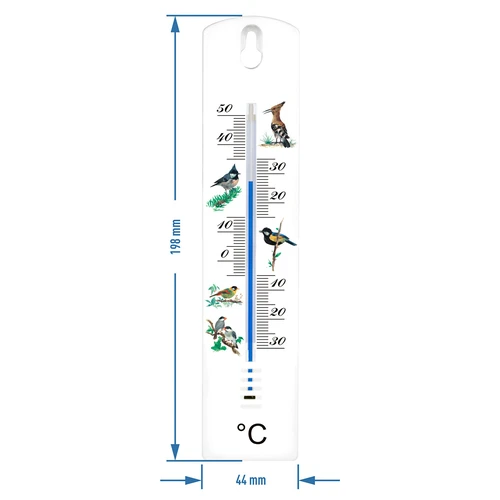 Universalthermometer, mit Muster - Vögel  (-30°C do +50°C) 20cm - 2 ['Universalthermometer', ' Kunststoffthermometer', ' Thermometer mit leserlicher Skala', ' Thermometer mit doppelter Skala', ' Thermometer für Räume mit hoher Luftfeuchtigkeit', ' Außen- und Innenthermometer', ' Thermometer mit buntem Aufdruck']