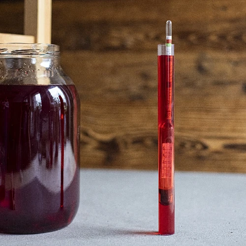 Vinometer (Saccharimeter) mit Thermometer im Plastikreagenzglas - 5 