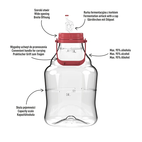 Weinballon, unzerbrechlicher Ballon mit Griff - 10 L - 4 ['Weinballon', ' Bruchsicherer Ballon', ' 10l Ballon', ' Bierbehälter', ' Bierballon', ' Fermenter', ' Gärfähig', ' Weithalsballon', ' Ballonhalter']