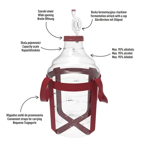 Weinballon, unzerbrechlicher Ballon mit Tragegurten - 25 L - 4 ['Weinballon', ' Bruchsicherer Ballon', ' 25 l Ballon', ' Bierbehälter', ' Bierballon', ' Fermenter', ' Gärfähig', ' Weithalsballon', ' Ballonhalter']