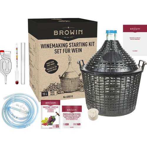 Weinset 15 L mit Glasballon - 2 ['Weinset', ' Weinzubehör', ' Geschenkidee', ' Wein machen', ' Weinballon', ' Weinhefe', ' für 15 l Wein', ' für Wein', ' Brühe', ' Weinzähler', ' Kaliummetabisulfit']