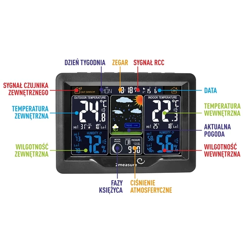 Wetterstation RCC, DCF – Elektronisches, Kabellose, Beleuchtet, Sensor, schwarz - 10 ['kabellose Wetterstation', ' Wetterstation', ' kabelloser Sensor', ' Luftdruckmessung', ' Feuchtigkeitsmessung', ' Wetterstation']