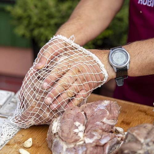 Wurstnetz mit den Abmessungen von 15 cm x 5 m, mit einer thermischen Belastbarkeit bis 220°C - 9 ['Schinkennetz', ' Futternetz', ' Fleischnetz', ' Fleischräuchernetz', ' Reifefleischnetz']